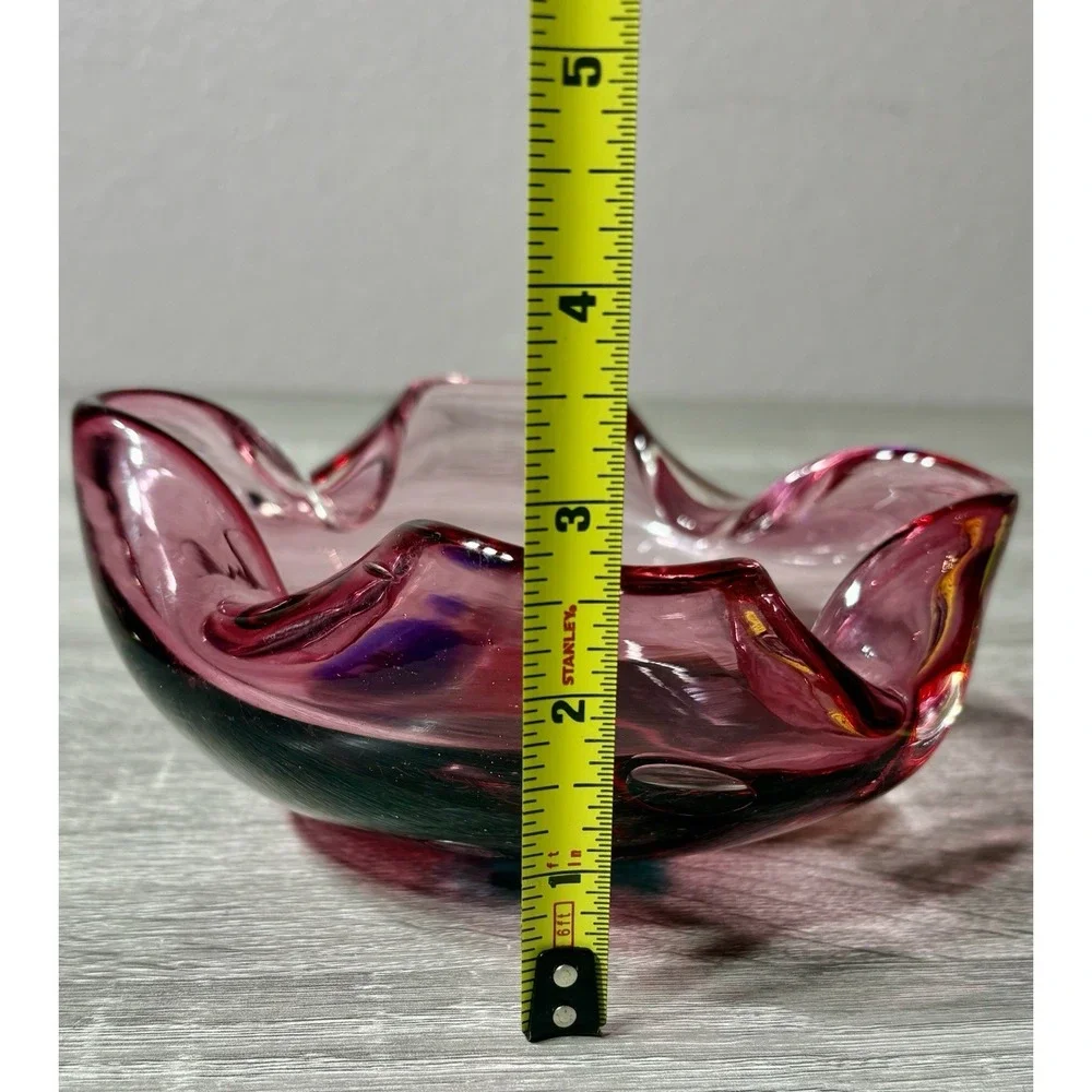 Vintage Mid Century Modern Italian Hand-Blown Cranberry Art Glass Ashtray / Bowl